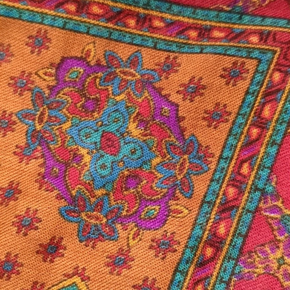 Vintage Women's Paisley Scarf W/ Fringe Edges Brown Teal Old Money Preppy